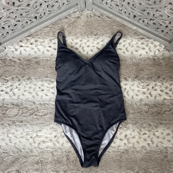 Kona Sol metallic silver black one piece swimsuit small beach pool vacation - Picture 11 of 11